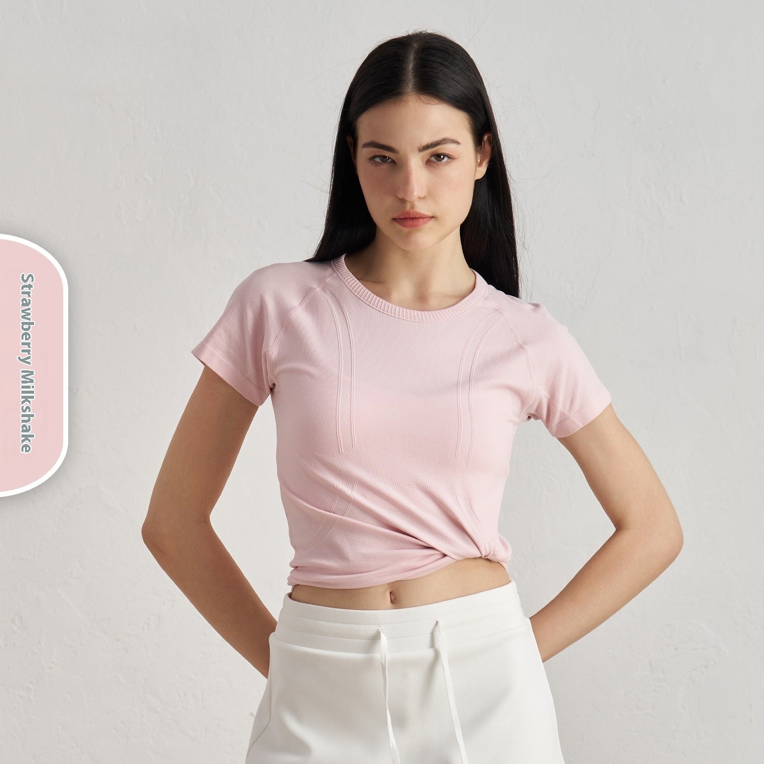 Seamless Antibacterial Nude Feel Slim Fit Yoga Jacket Short Sleeve Hip Length Elastic Breathable