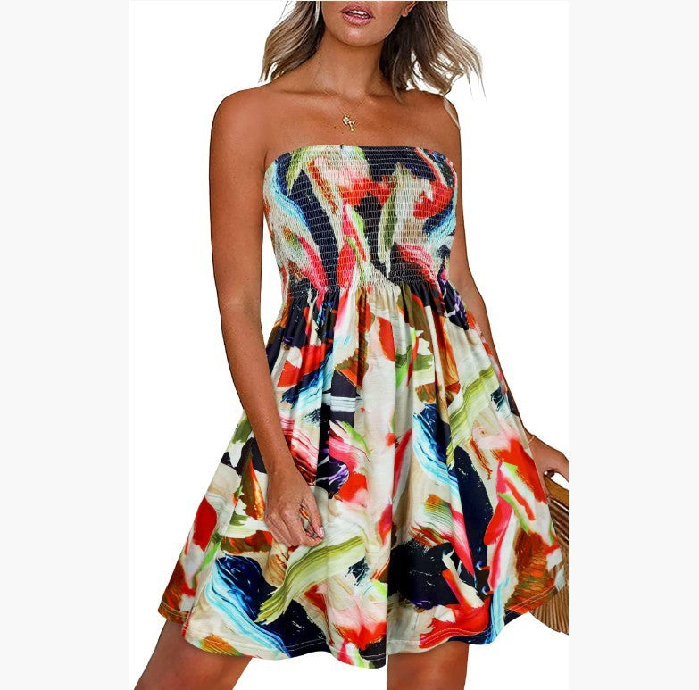 Beach Cover-up Strapless Printed Tank Dress