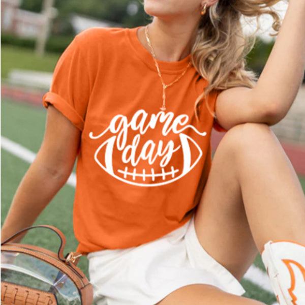 Orange Match Day Football Womens Printed Wear T Shirt Slim Fit Pullover Casual Polyester