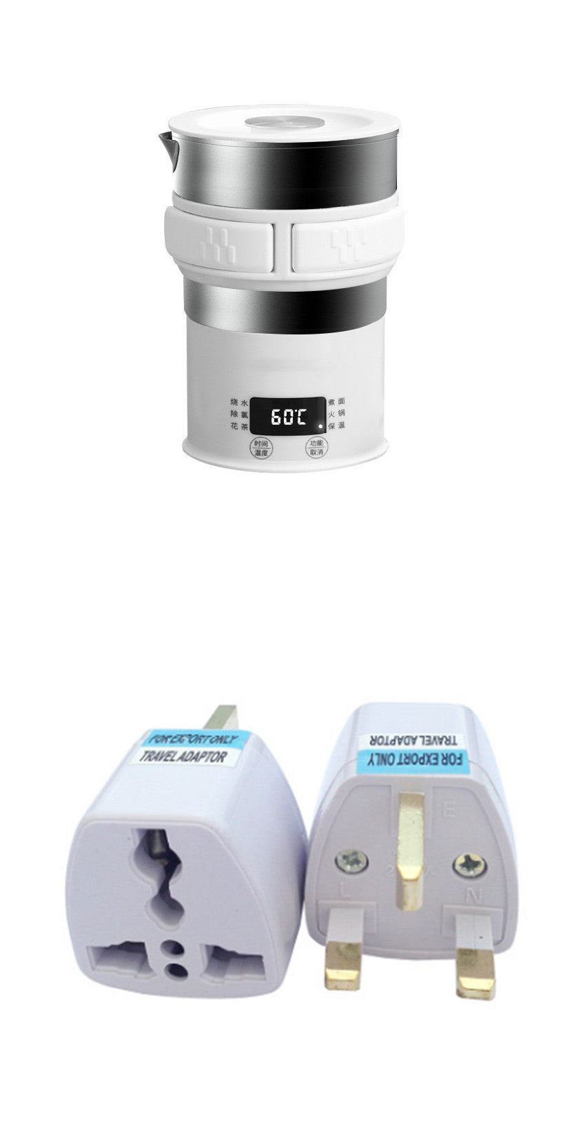 Travel Folding Electric Portable Hot Water Kettle Stainless Steel 1000 Watt Touch Type Operation Compact