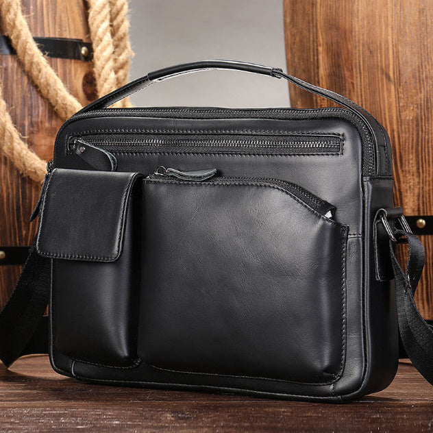 Men's High Sense Oil Wax Genuine Leather Messenger Bag For Business Travel And Daily Use