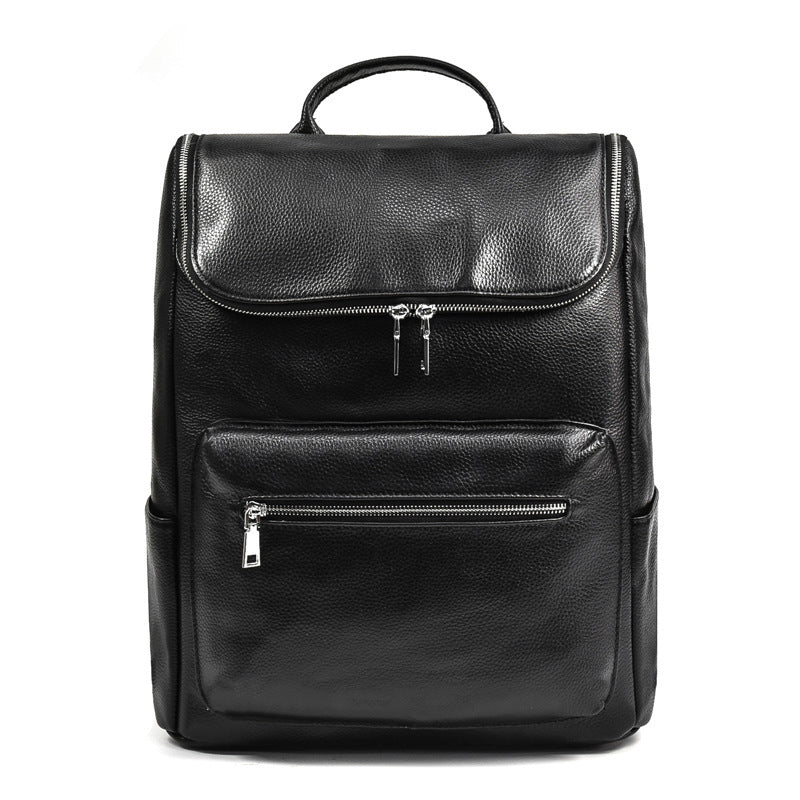 Mens Genuine Leather Backpack Black First Layer Cowhide For Leisure Travel Wear Resistant Anti Theft