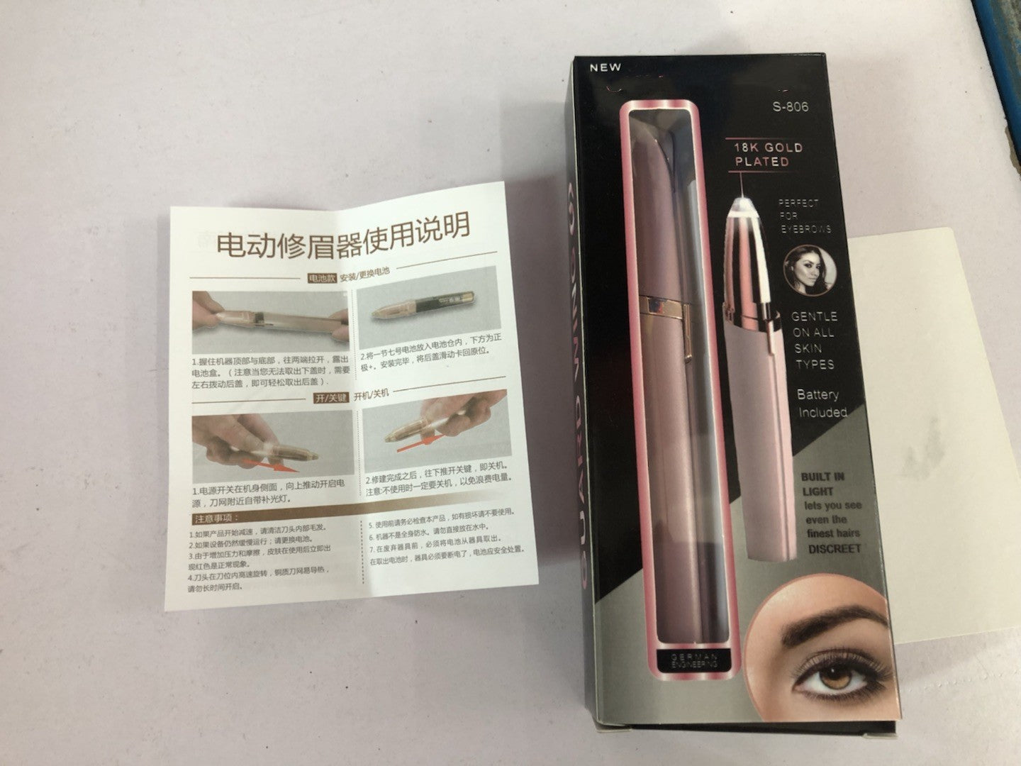 Mini Electric Eyebrow Trimmer Lipstick Brows Pen Hair Remover Painless Razor Epilator With LED Light