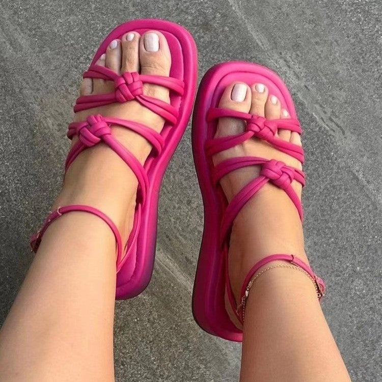 Plus Size Woven Beach Sandals - Women's Ankle Buckle Summer Shoes