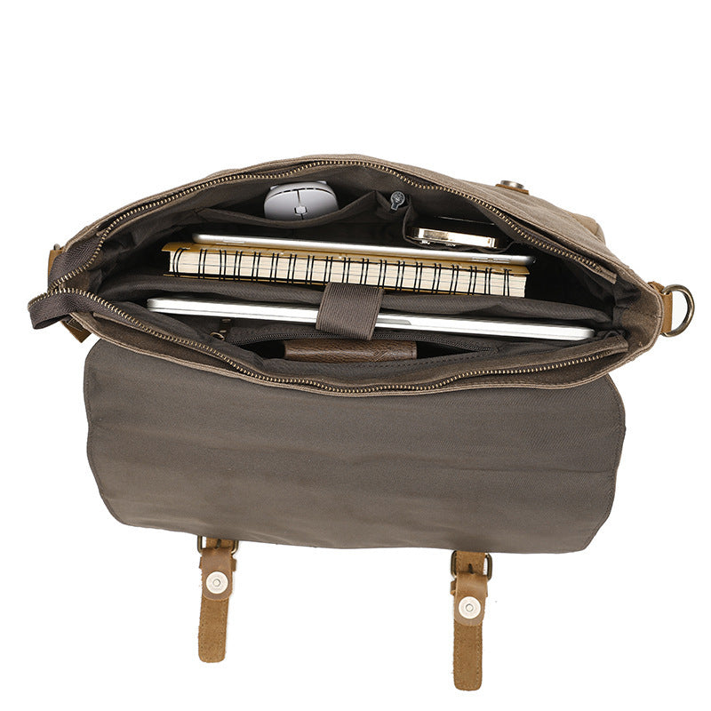 Boys Retro Postman Canvas One Shoulder Bag in Army Green Black Khaki Brown Lake Water Green