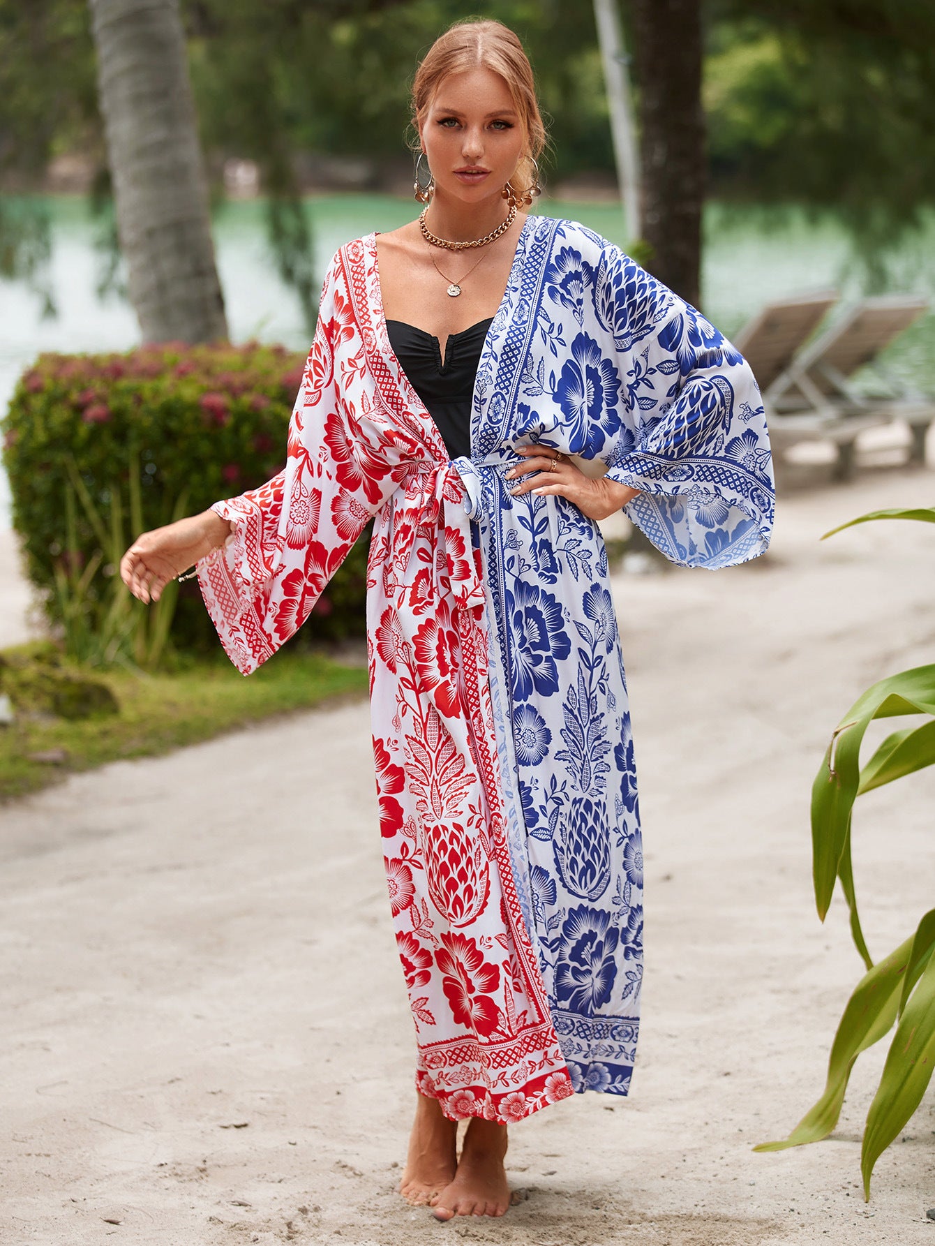 New Rayon Printed Beach Sun Protection Outerwear Cover-up Women