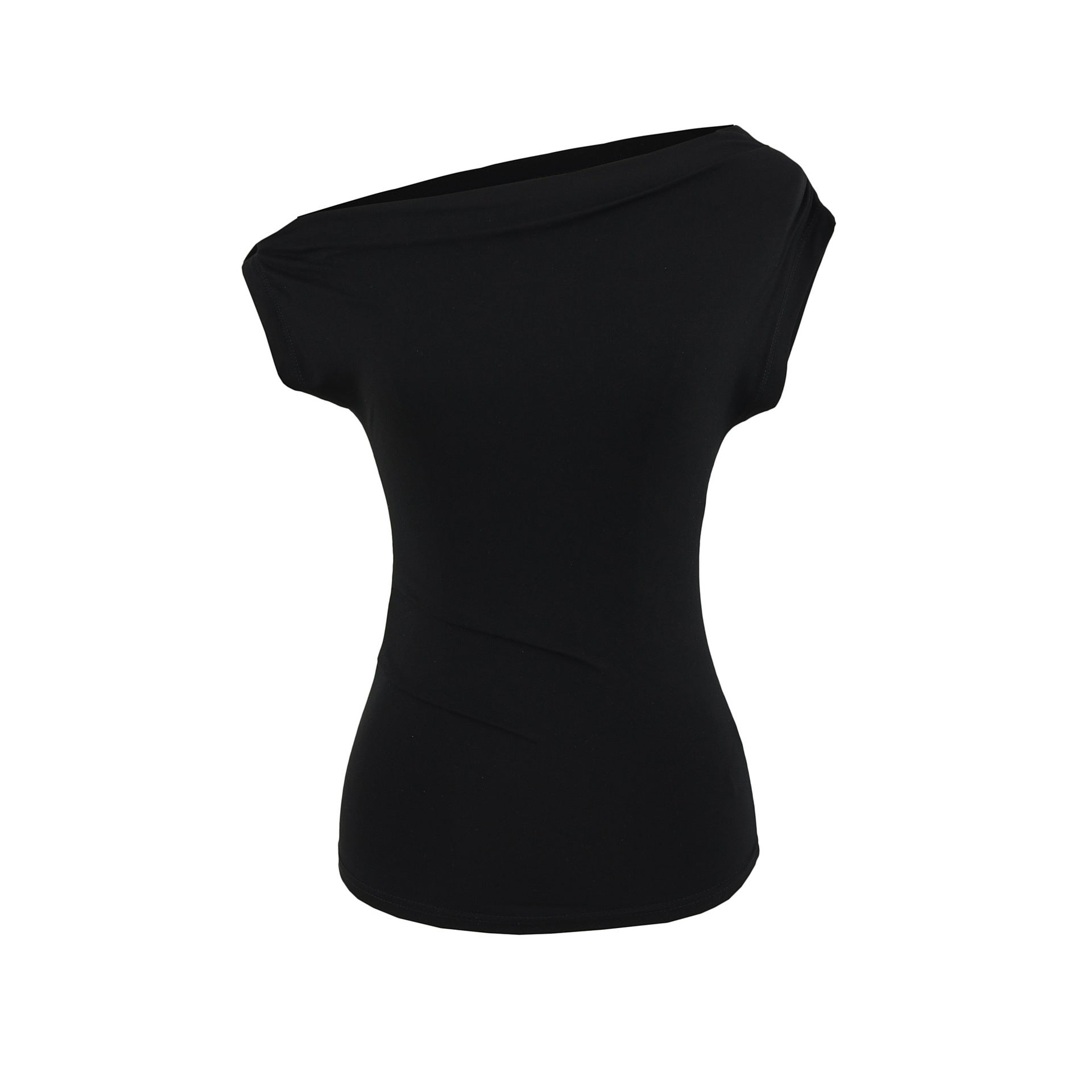 Summer New One-shoulder Cold-shoulder Pleated Slim-fit Short Sleeve