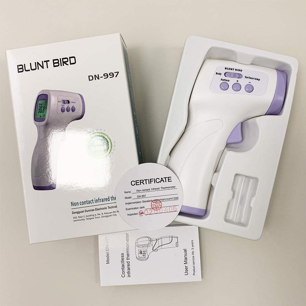 White and purple non-contact infrared forehead thermometer for kids with display