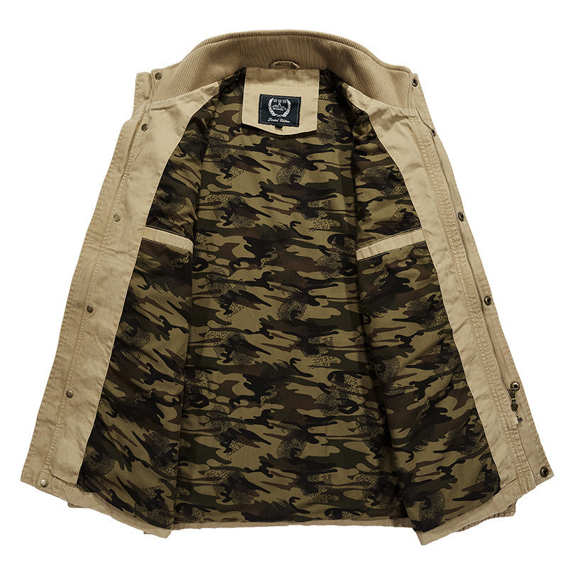 Men's Mid-length Loose Cotton Washed Long-sleeved Jacket