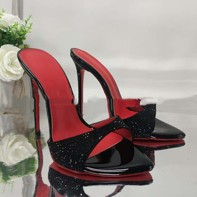Rhinestone Ankle-Strap High Heel Sandals - Women's Open Toe Fashionable Shoes