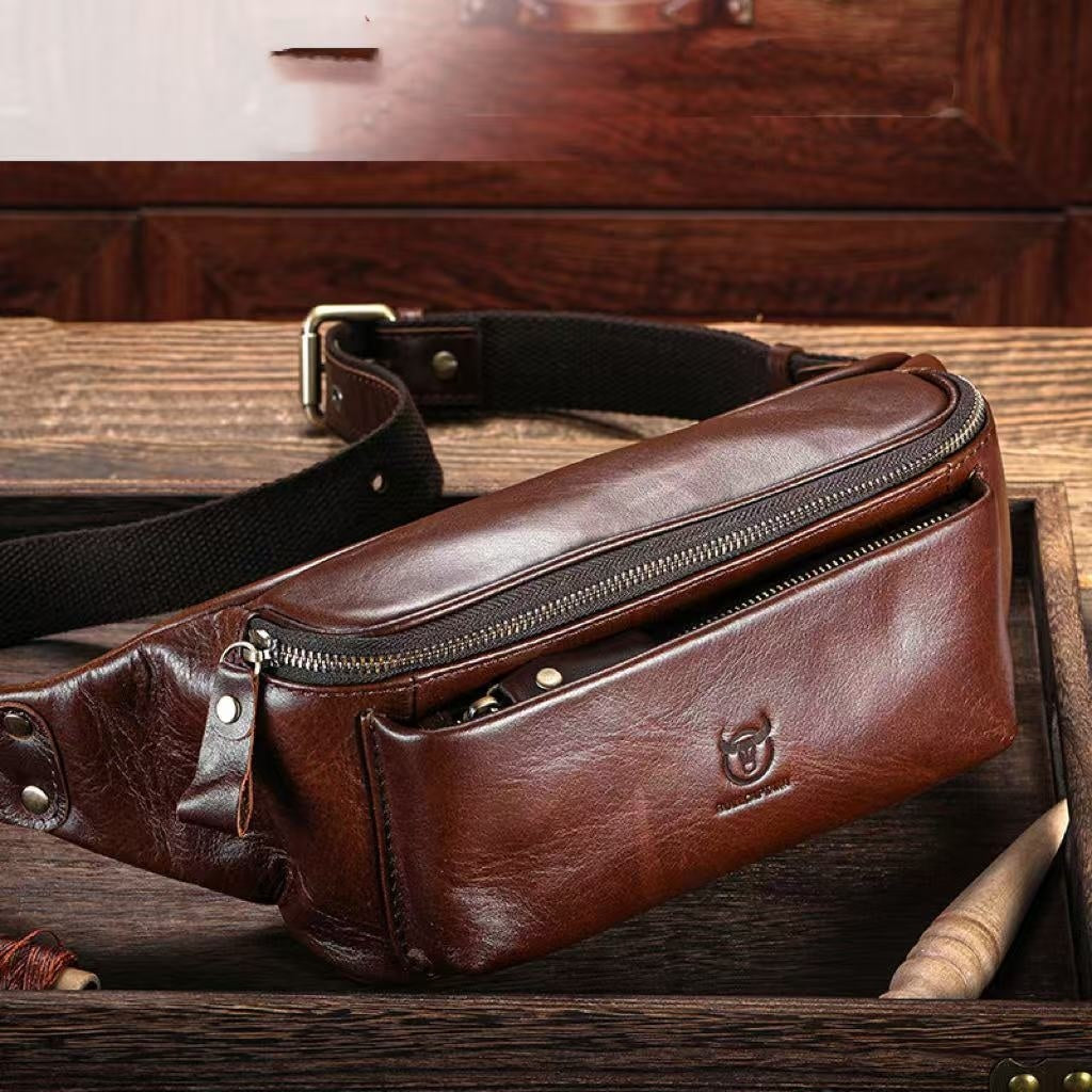 Genuine Leather One Shoulder Crossbody Bag for Men Riding Waist Phone Holder European Retro Style