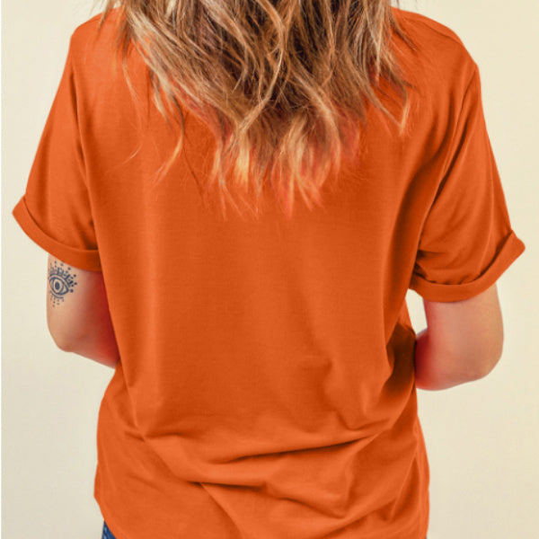 Orange Match Day Football Womens Printed Wear T Shirt Slim Fit Pullover Casual Polyester