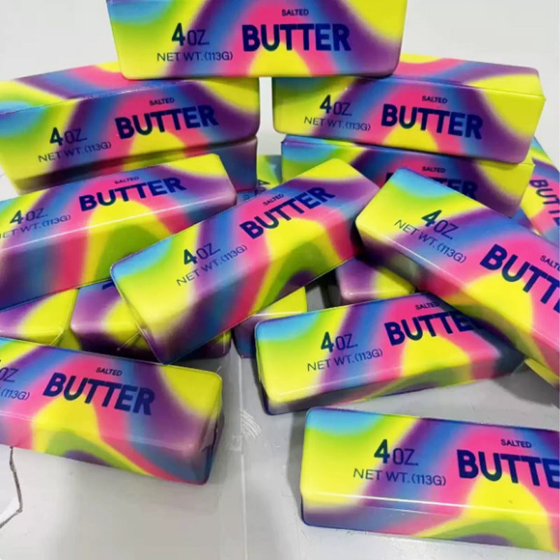 Set of rainbow gradient “Butter” squishy squeeze stick toys