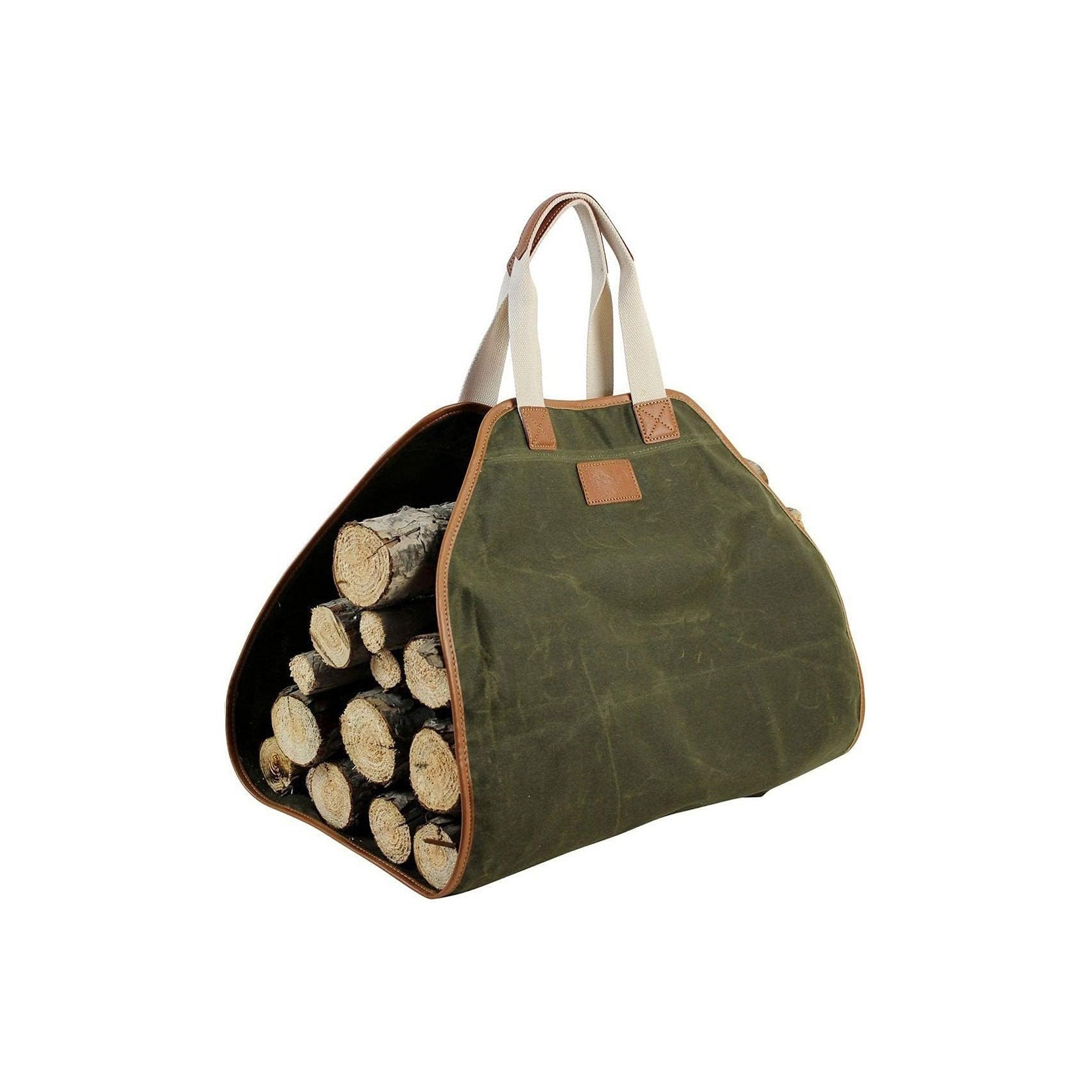 Portable Heavy Duty Waxed Canvas Firewood Bag For Outdoor Transport And Storage Khaki Or Army Green