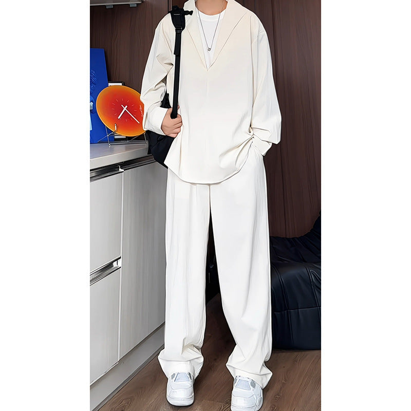 Long Sleeve POLO Shirt Trousers Suit Men's Casual