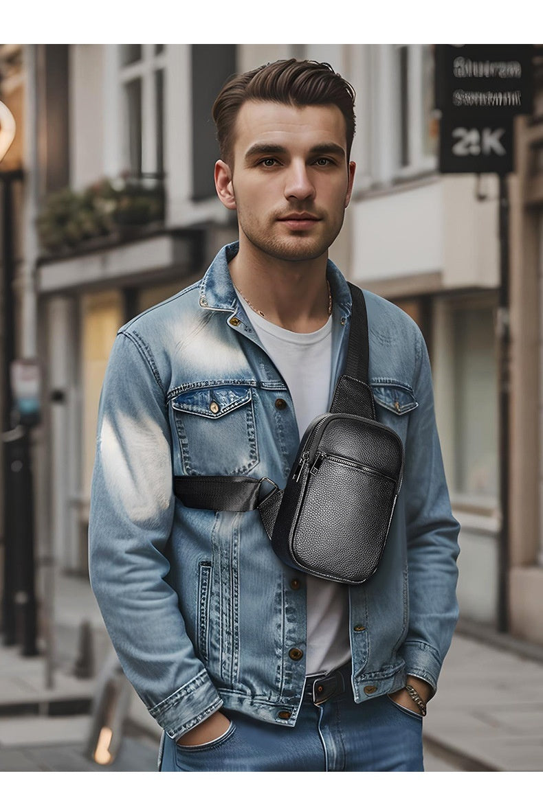 High Texture Casual Genuine Leather Mens Multifunctional Outdoor Crossbody Chest Bag For Daily Use