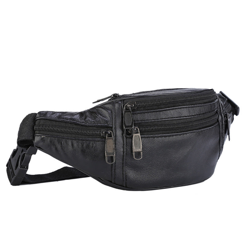 Men's Multi Layer Outdoor Sports Chest Bag Waterproof PU Leather Black With Polyester Lining