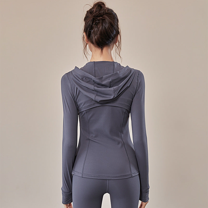 Women Hooded Nylon Breathable Sportswear Outerwear Jacket For Workout And Exercise