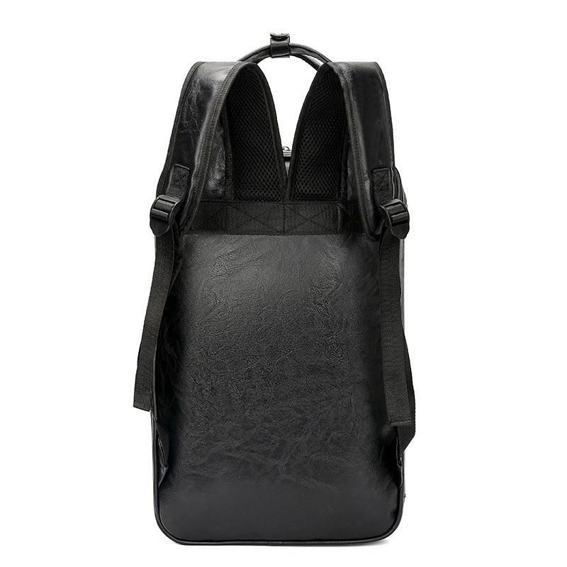 Simple Thick PU Leather Waterproof Backpack Retro Style for Men and Women Black Brown
