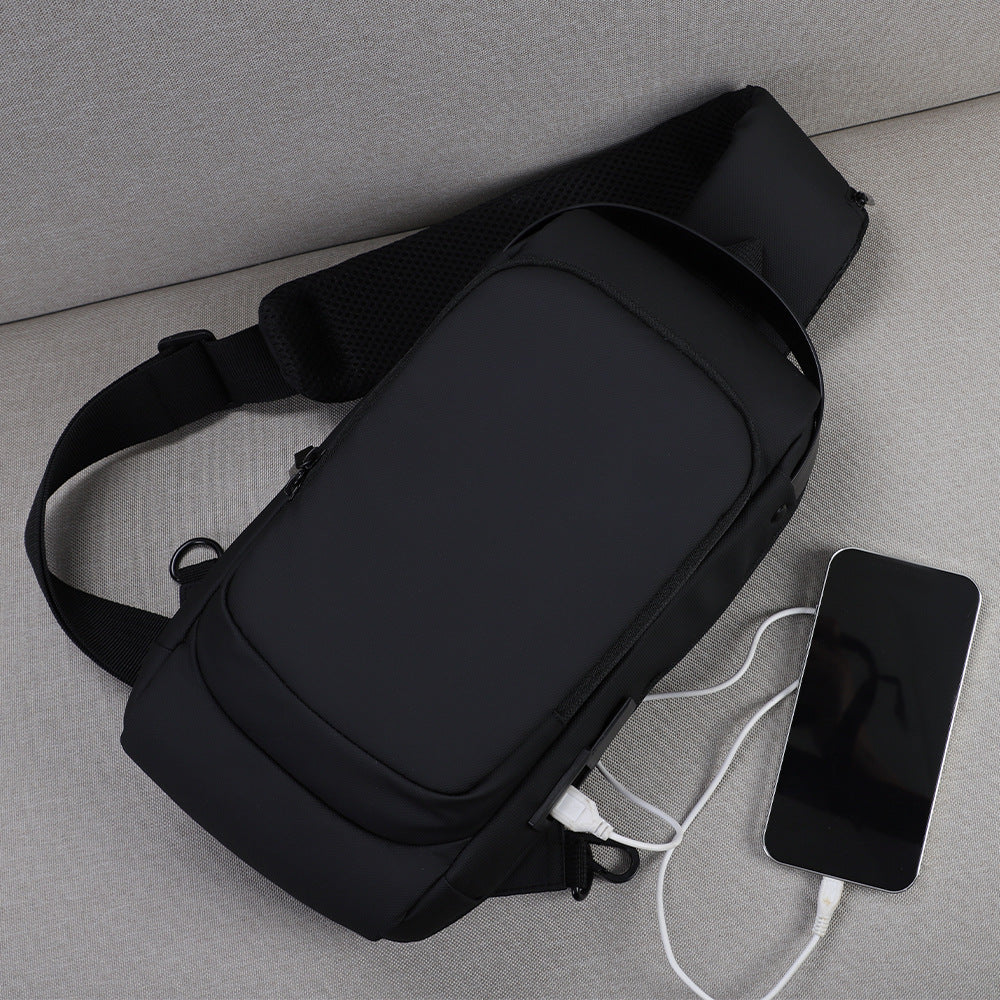 Men's USB Charging Crossbody Bag for Sports and Everyday Use Black Polyester Shoulder Bag