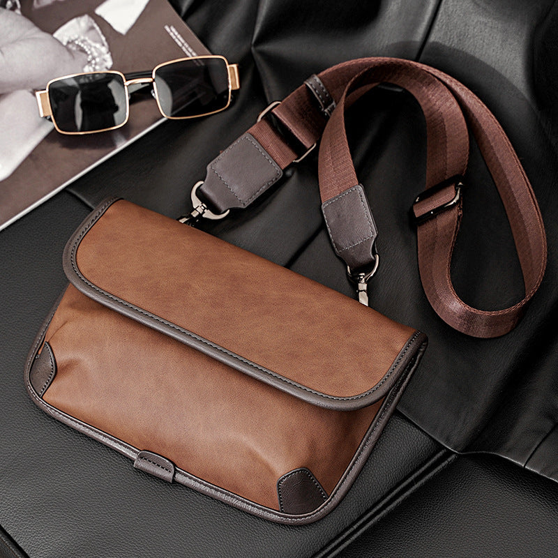 Premium Leather Plaid Check Shoulder Bag For Men Urban Street Style Crossbody Bag