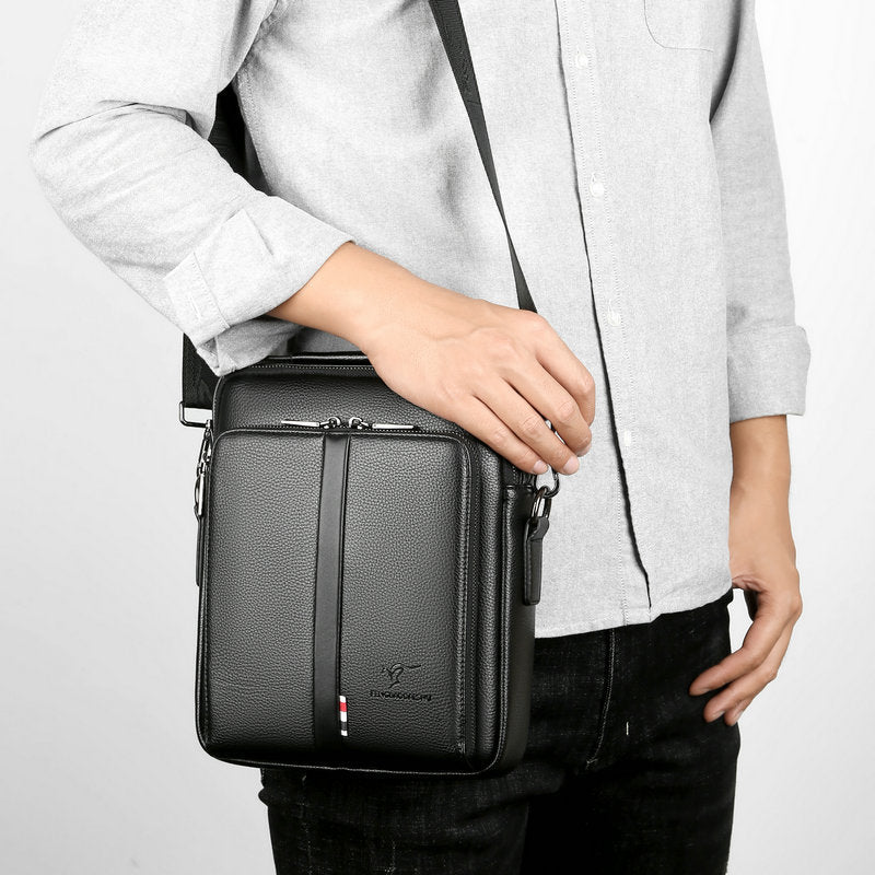 Men's PU Leather Crossbody Backpack With Large Capacity Vertical Portable Shoulder Bag For Business Travel