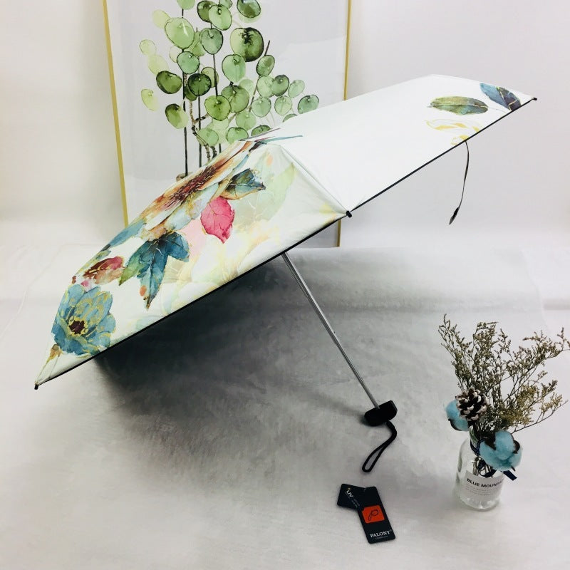 Mini Flat Five-fold Umbrella Vinyl Folding Sun Umbrella Umbrella Dual-use Sun Protection Pocket Umbrella Sun Umbrella For Women