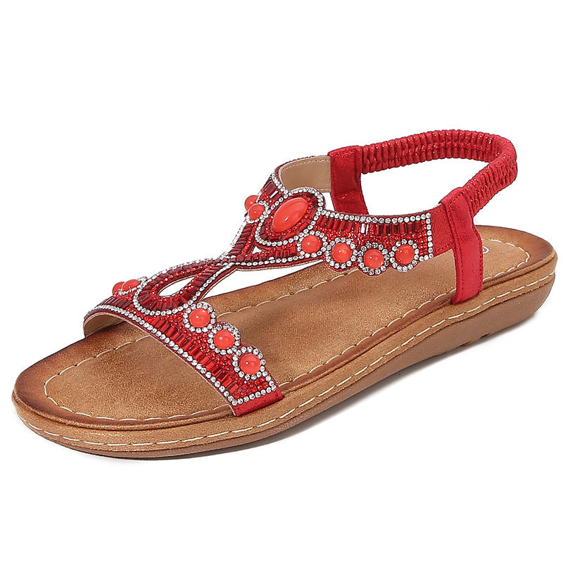Frosted Bohemian Sandals - Women's Summer Rhinestone TPR Sole Shoes