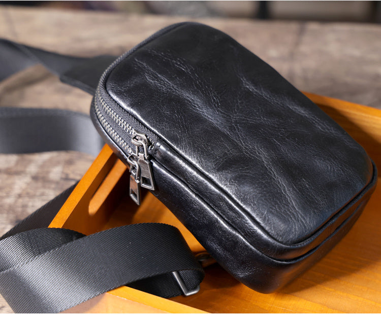 Men's Messenger Bag Genuine Vegetable Tanned Cowhide Leather Pouch Chest Shoulder Bag