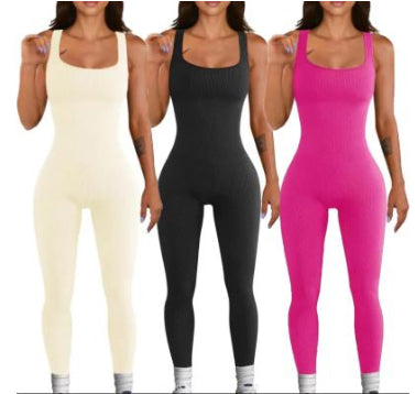 3-pack women's sleeveless spandex workout bodysuits, cream, black, and rose pink