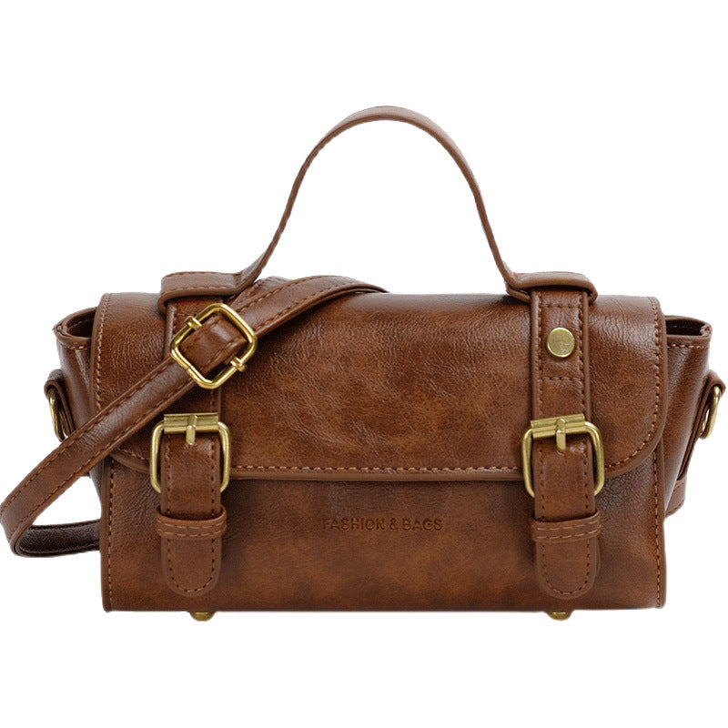 Fashion Retro Round PU Leather Bag With Advanced Texture Cylindrical Urban Style For Daily Use Brown Black White