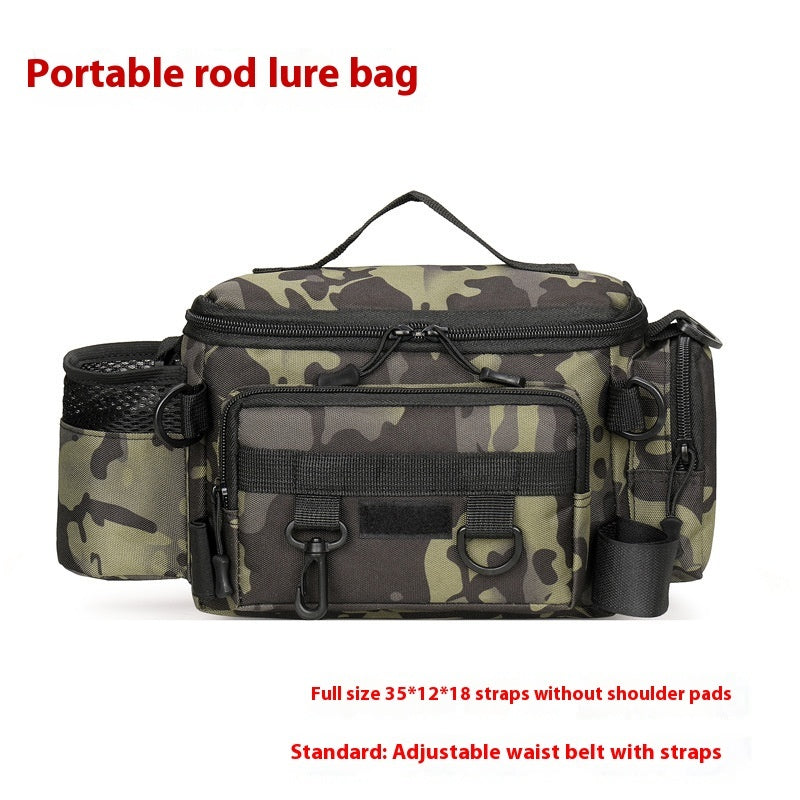 Camouflage Large Capacity Multifunctional Fishing Waist Bag For Insertion Pole And Lure Oxford Cloth