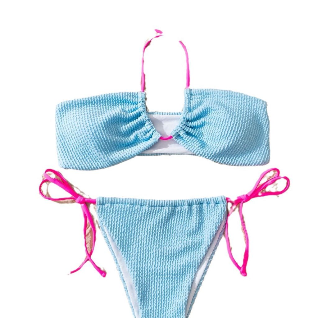 Solid Color Women's Seperated Swimwear Halter Lace-up Swimsuit