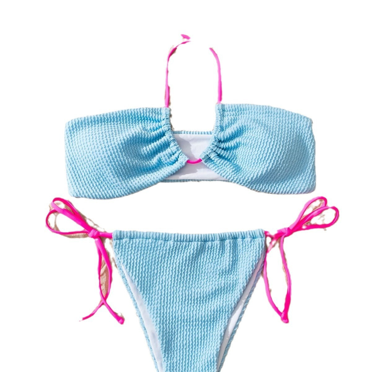 Solid Color Women's Seperated Swimwear Halter Lace-up Swimsuit