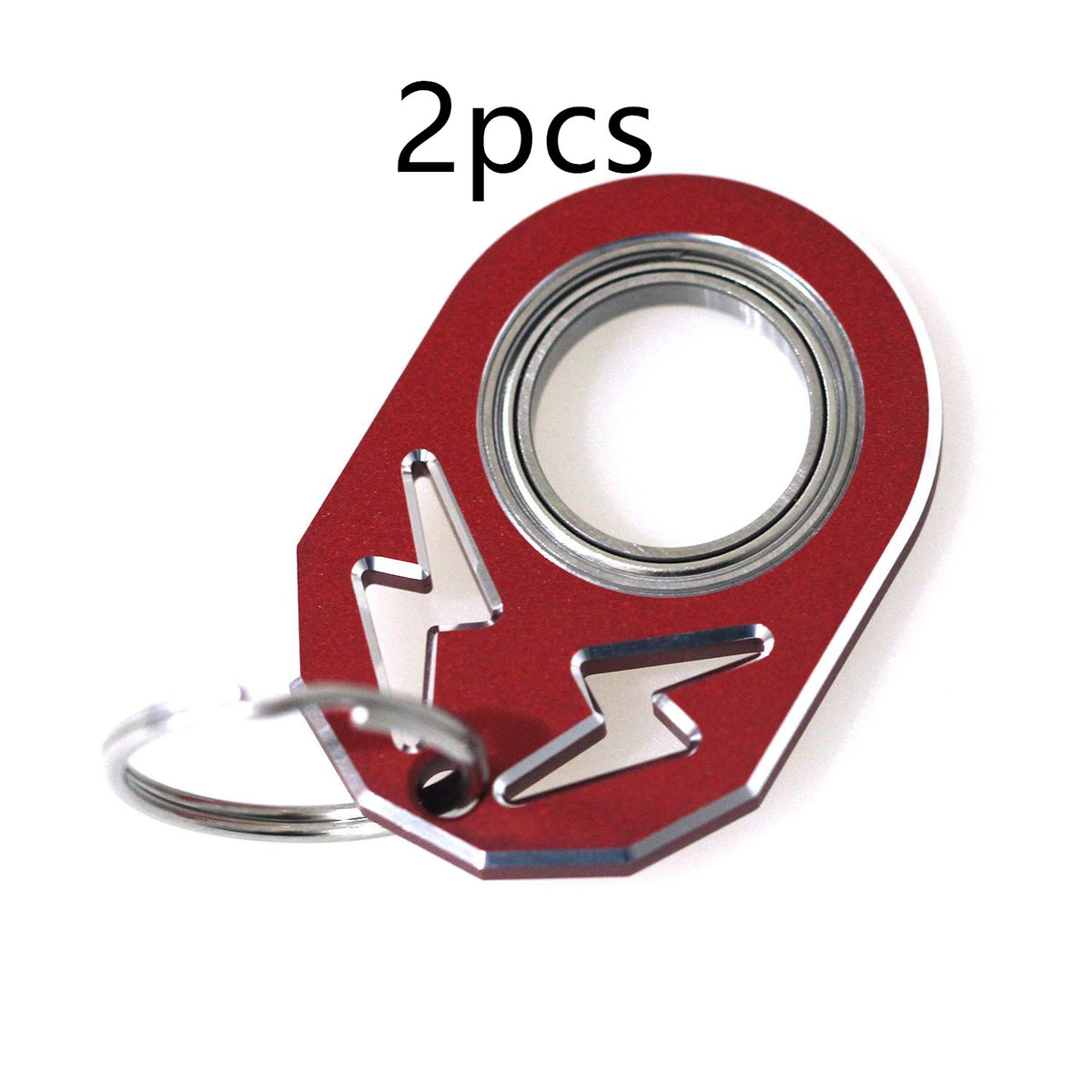 Red rotating decompression key chain with metal ring, 2-pack.