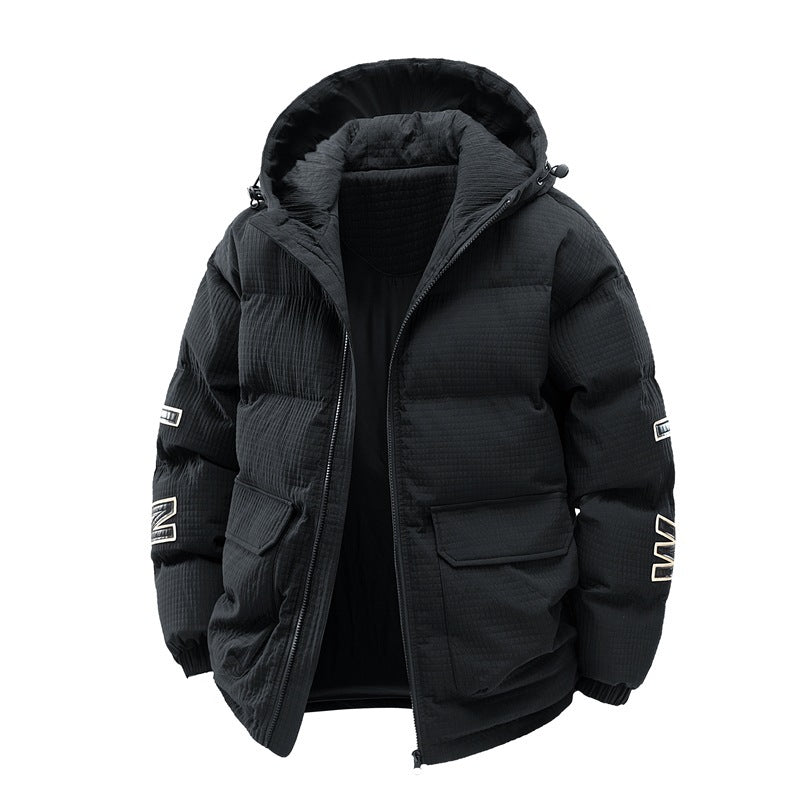 Men's Cotton-padded Coat Hooded Letter-print Winter Leisure Warm Top