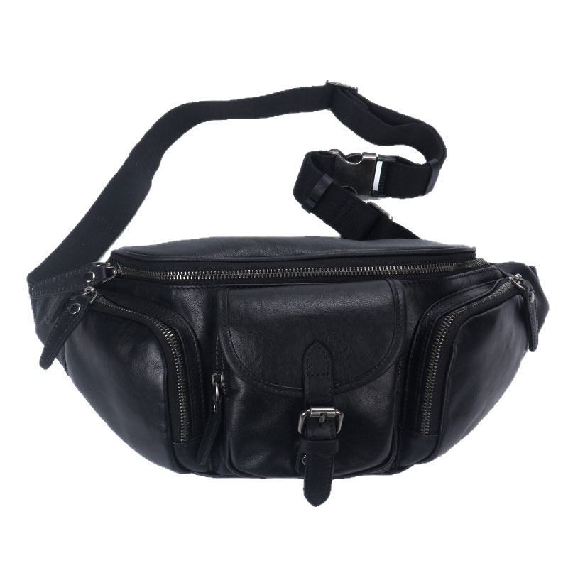 Genuine First Layer Cowhide Chest Bag For Outdoors And Commute Ultralight Crossbody For Men Black
