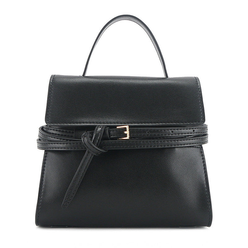 Portable Genuine Leather Shoulder Bag With Buckle Crossbody In Black Small Size 20x10x18cm And Large Size 38x14x29cm