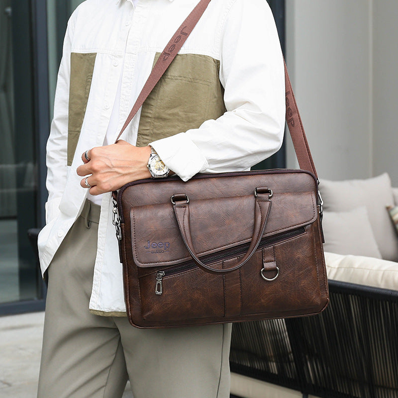 Large Capacity Computer Bag Synthetic Leather Shoulder Bag With Polyester Lining Black Brown Khaki