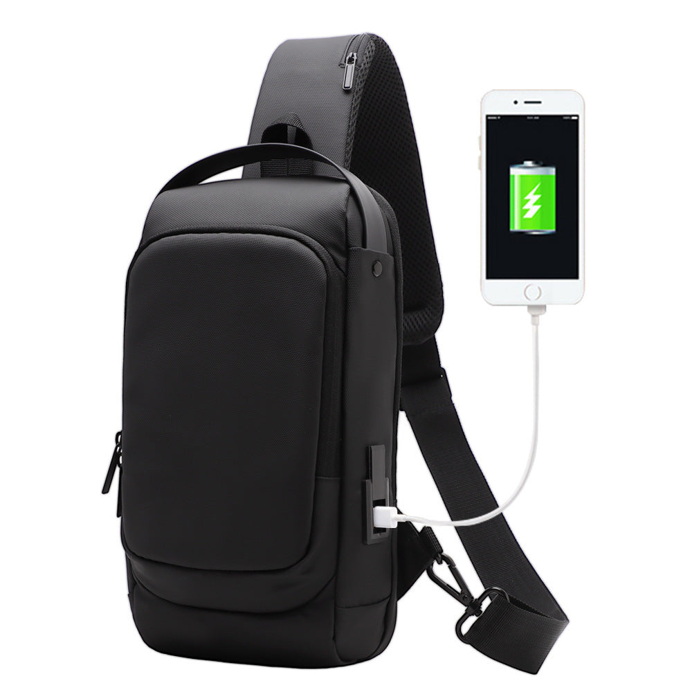 Men's USB Charging Crossbody Bag for Sports and Everyday Use Black Polyester Shoulder Bag
