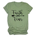 Women's printed round-neck short-sleeve top in green, faith over fear graphic