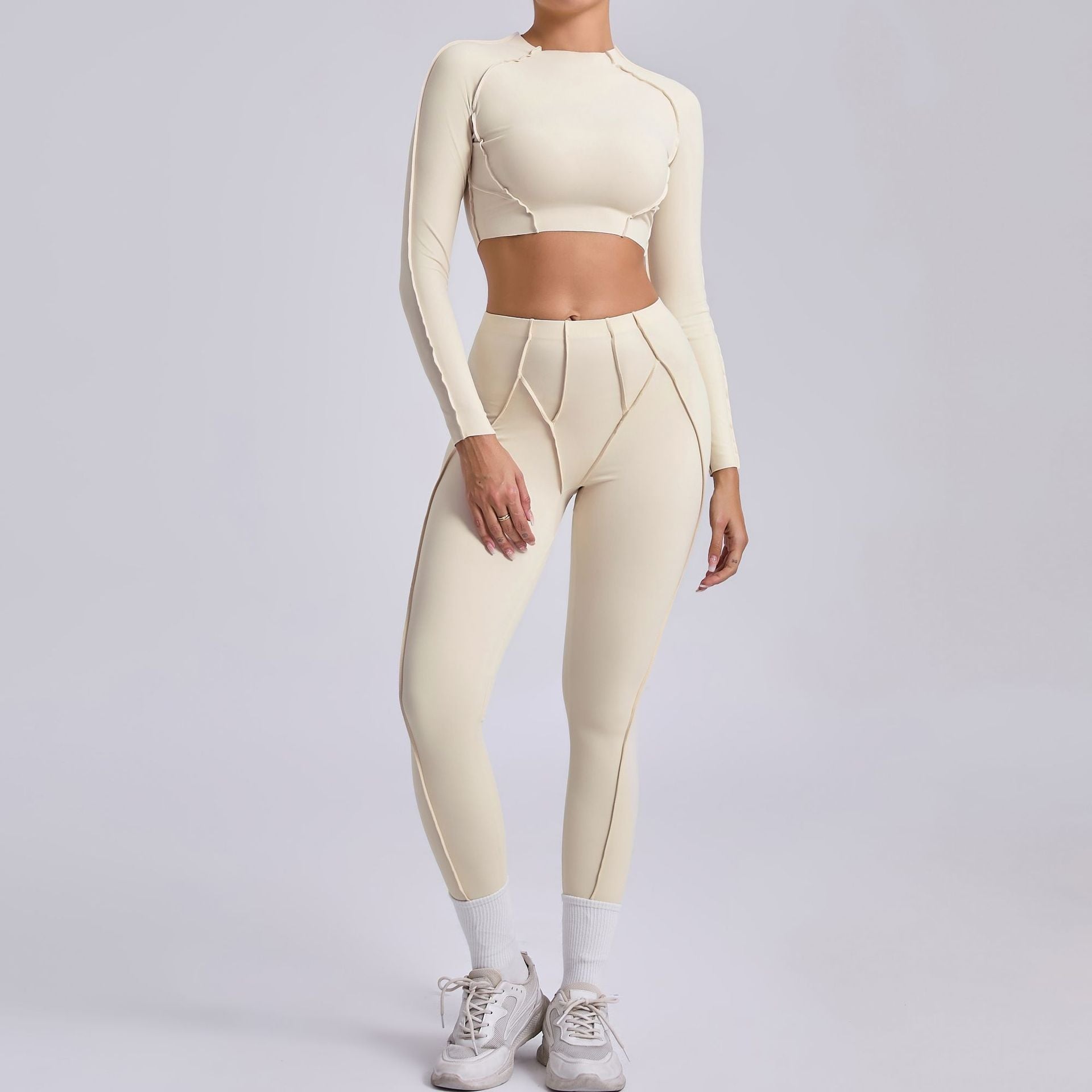 Women's Nylon Yoga Set for Running and Workout with Trousers in Navy Blue Beige Brown Carbon Gray Sapphire Blue Black