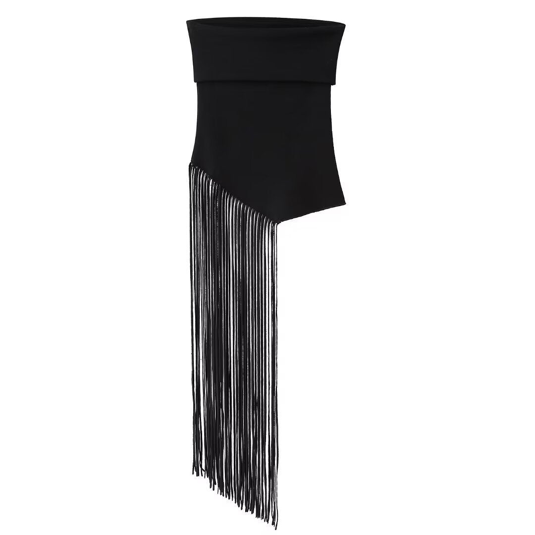 Street Style Tassel Strapless Stretch Knitted Top