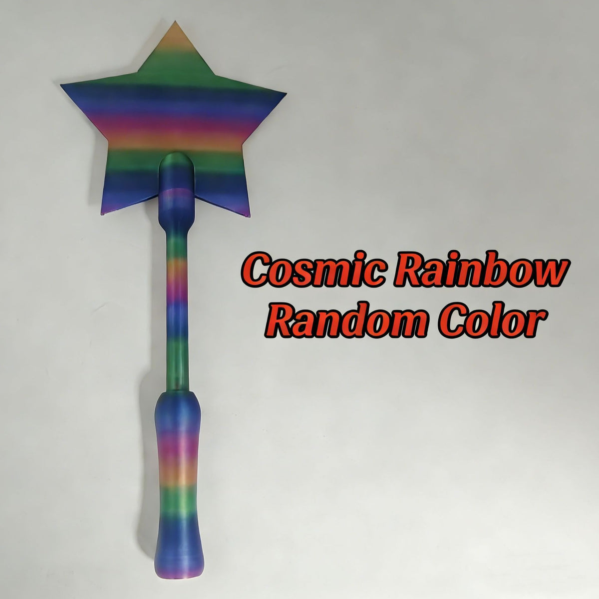 Cosmic rainbow star-tipped tap-to-pay wand with rainbow metallic handle