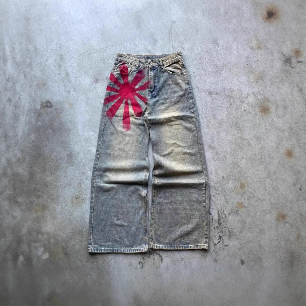 Men's Wide-leg Mopping Denim Trousers