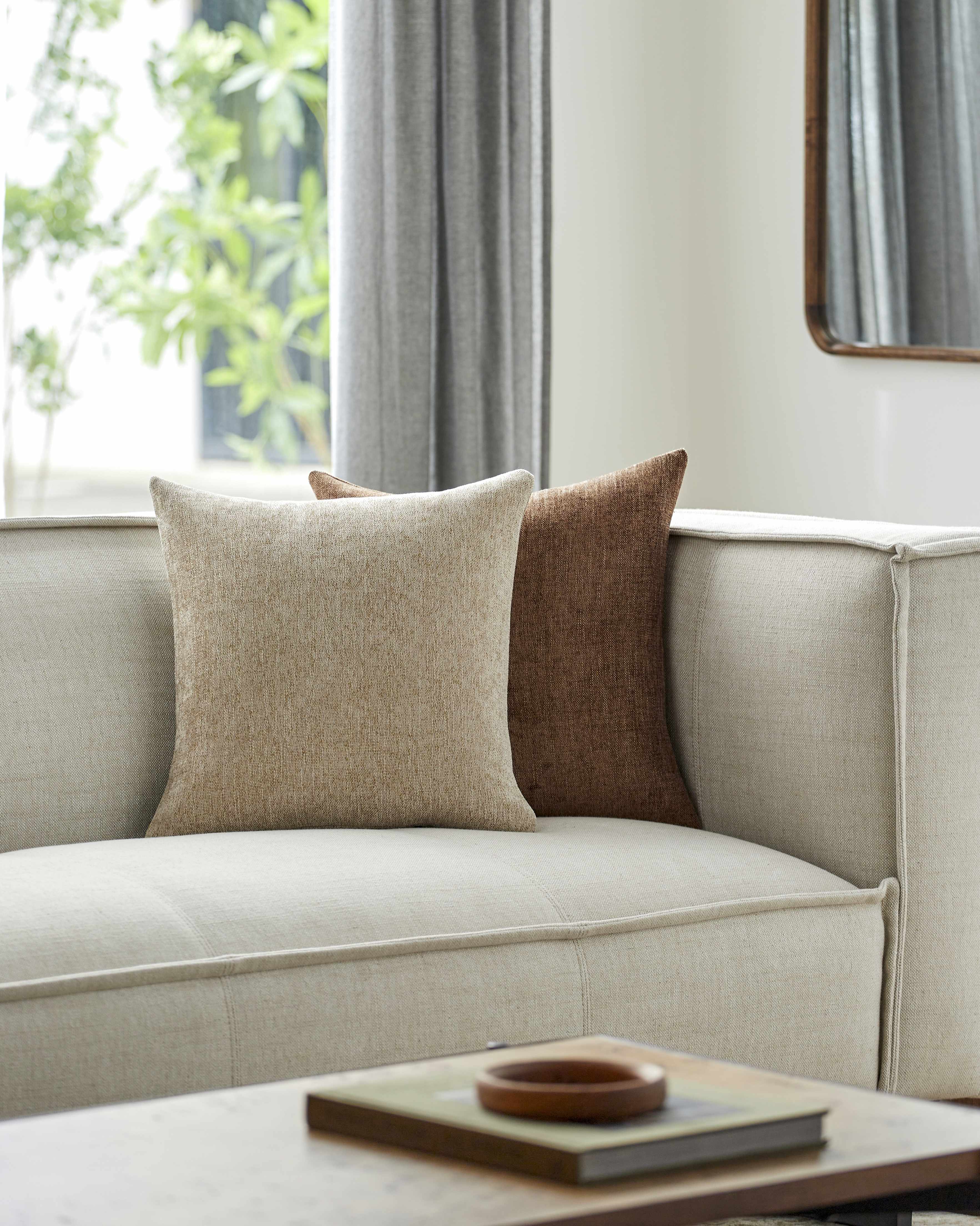 Aeneas Tan & Cream Polyester Square Throw Pillow Cover