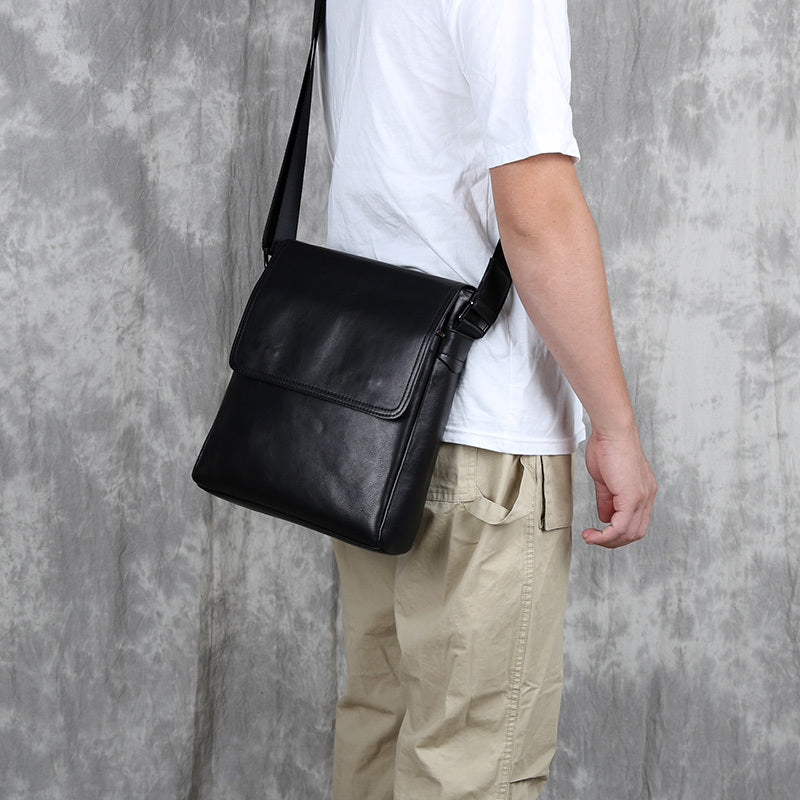 Premium Cowhide Leather Crossbody Bag - Vertical Business Backpack