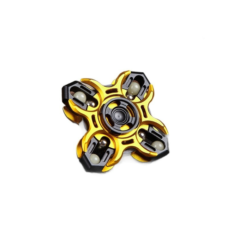 Gold and black aluminum fidget spinner with three claw grips and central disc