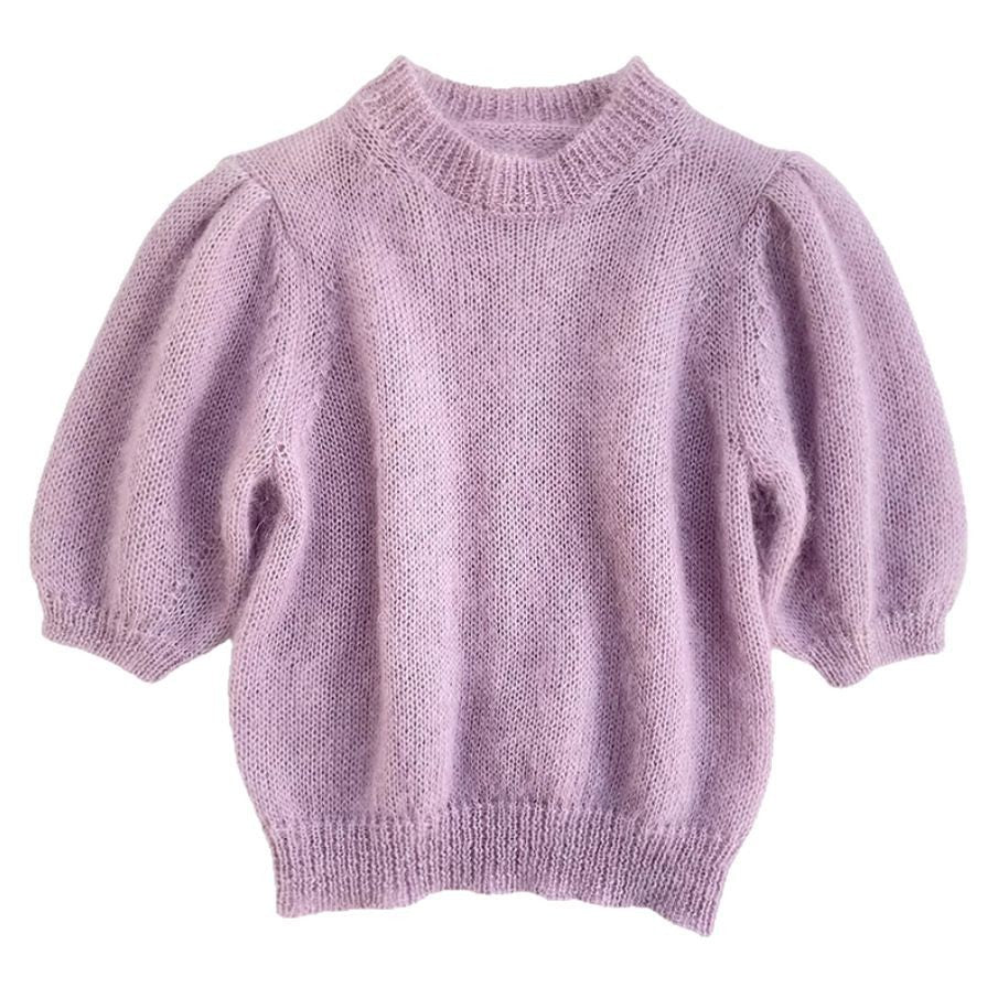 Round Neck Short Sleeve Worsted Woolen Knit Top