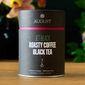 Jet Black roasted coffee black tea tin with 15 pyramid tea bags, plastic-free